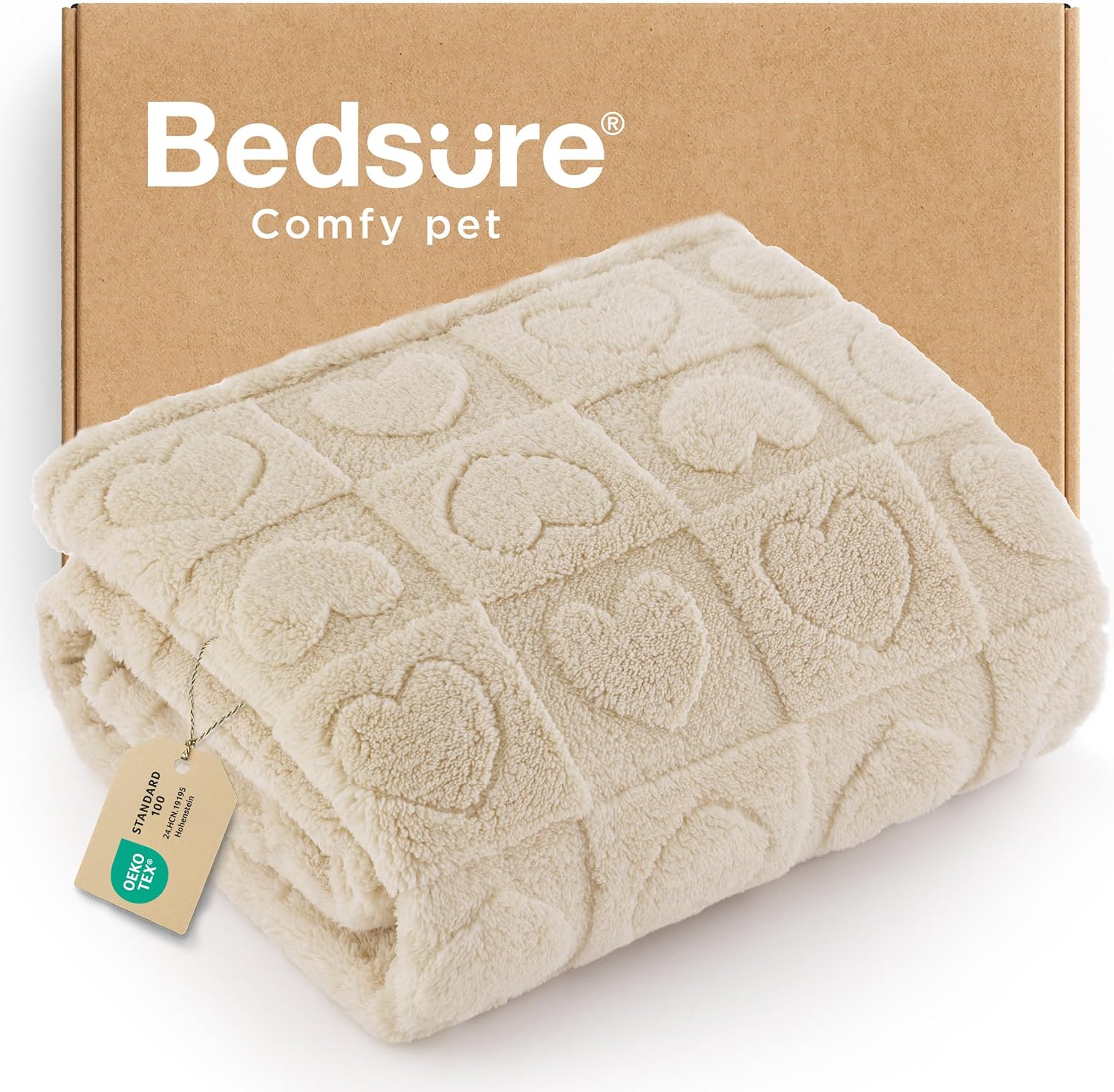 Detalle de Bedsure Dog Blanket, 300GSM Jacquard Fleece, 25 x 35-Inch White Heart