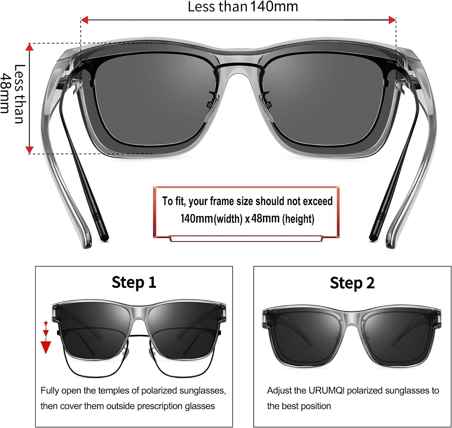 Detalle de URUMQI Überzieh Sonnenbrille über Normalbrille – Polarisiert, UV400, TR90