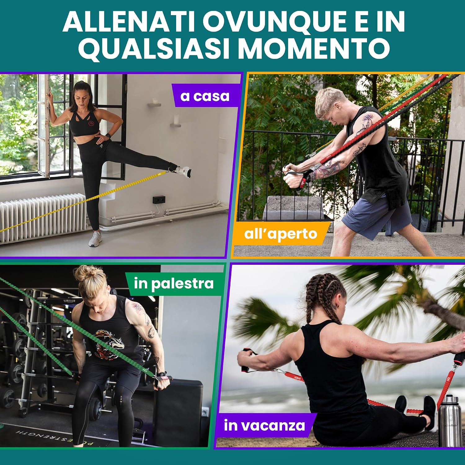 Thumbnail 6 de Set di fasce di resistenza con piano allenamenti BeMaxx: kit elastici completo per casa