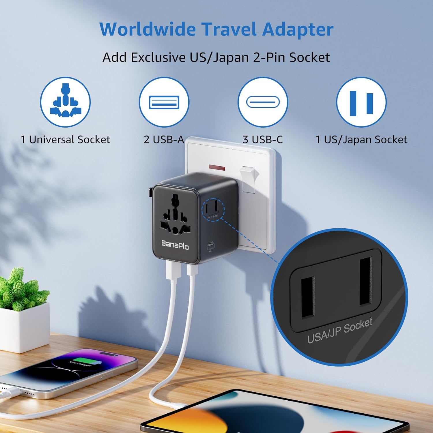 Thumbnail 1 de Universal Travel Adapter 28W with 3 USB‑C