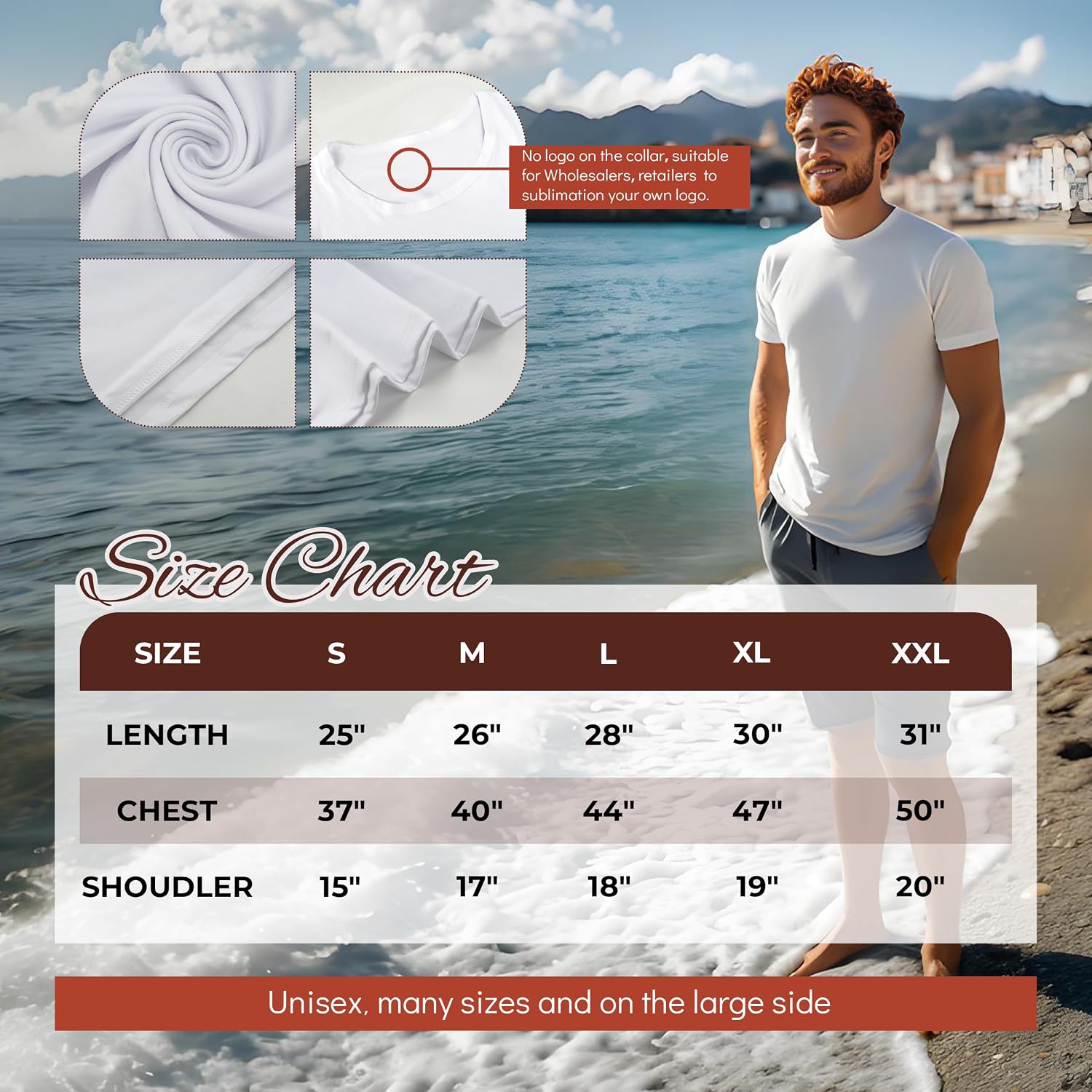Detalle de Joyclub 5 Pack Polyester Sublimation T-Shirts, Unisex S-2XL