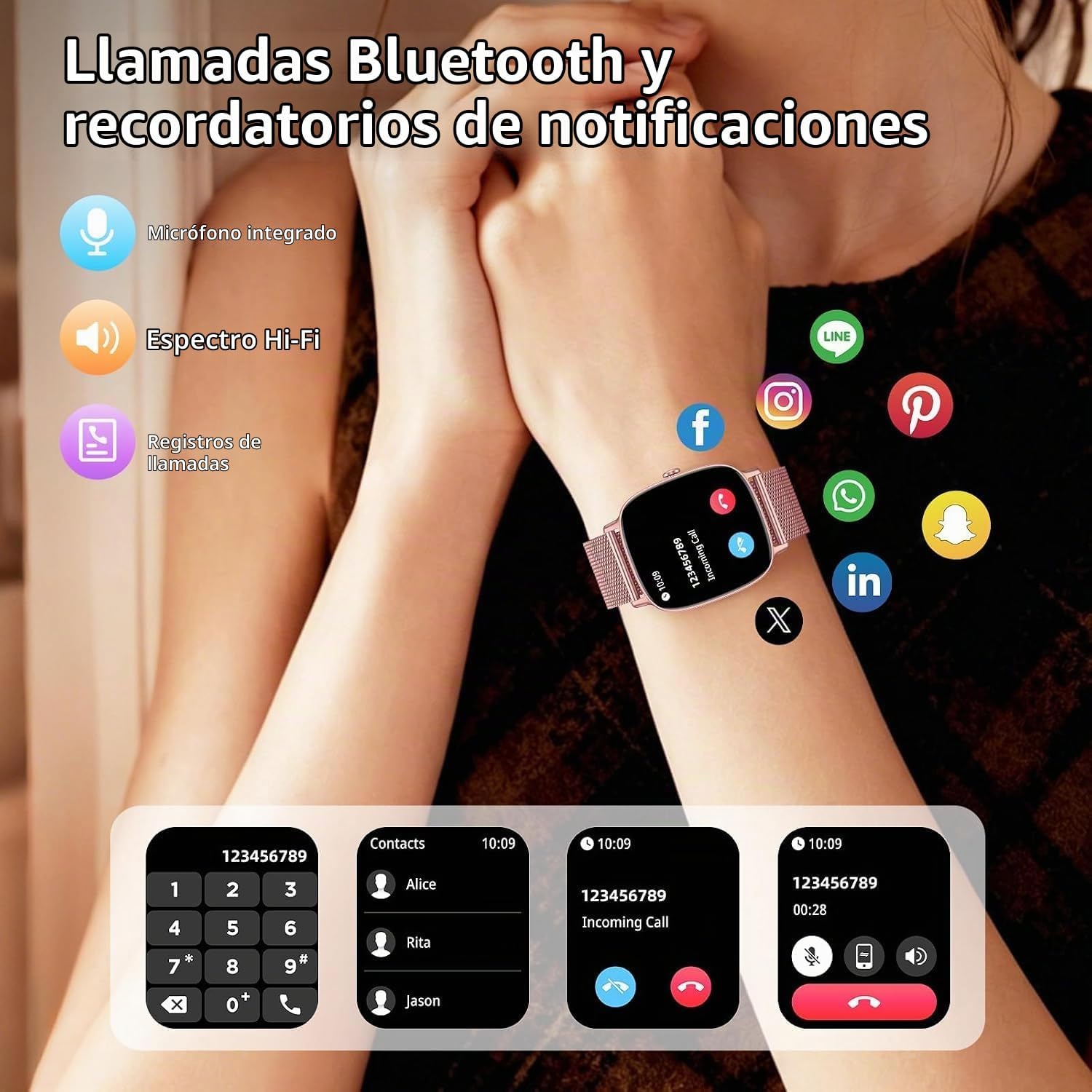 Detalle 2 de Reloj Inteligente para Mujer coioc con Llamadas Bluetooth y 2 Correas – Smartwatch elegante 1,85
