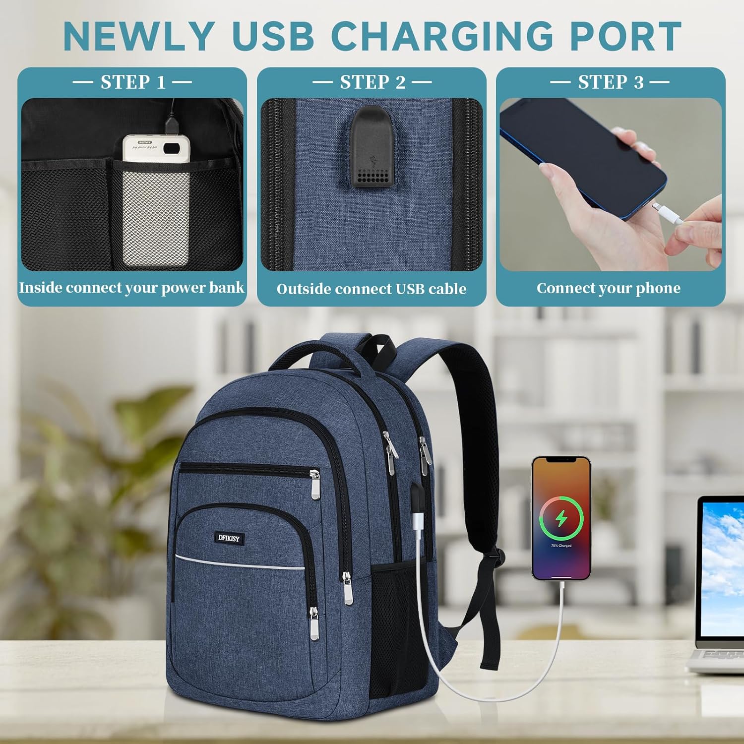 Detalle 1 de Großer Laptop-Rucksack 17,3 Zoll wasserdicht