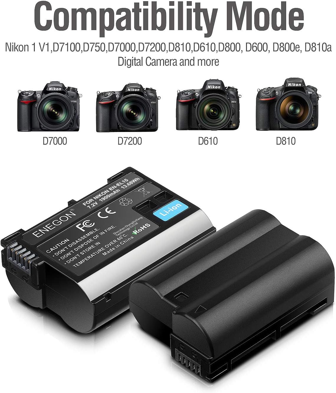 Detalle de ENEGON EN-EL15/EL15C sostitutiva (2 pezzi) + caricabatterie Dual USB intelligente per Nikon Z/FX