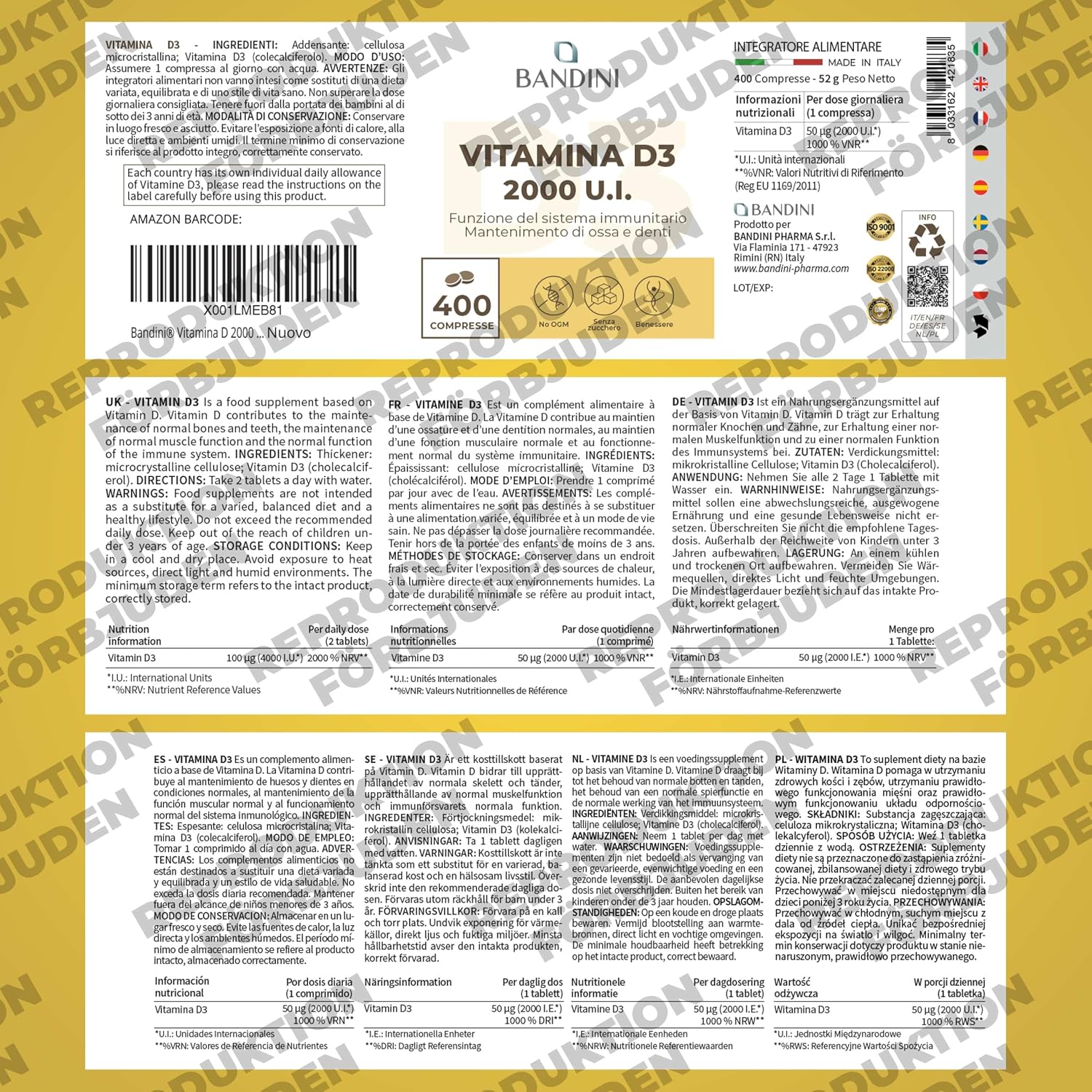 Thumbnail 4 de BANDINI Vitamin D 2000 IU – veganska D3-tabletter, 50 µg, 400-pack