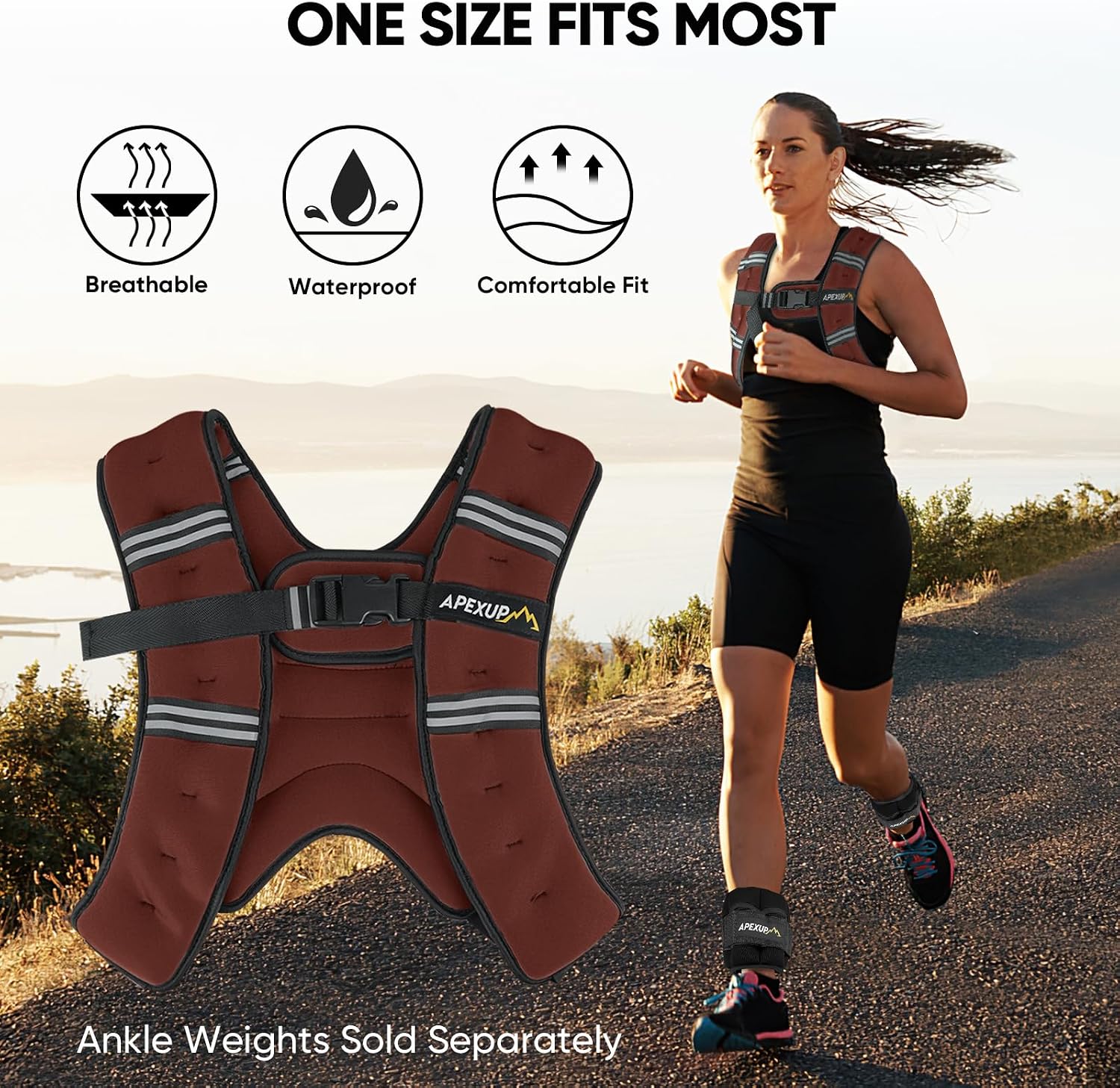 Detalle de APEXUP 5 lb Weighted Vest with Reflective Strips and Mesh Pocket