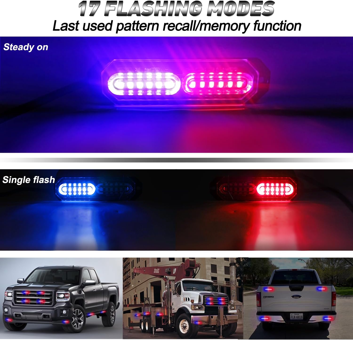 Thumbnail 5 de ASPL 8-pack Sync Feature Ultra Slim 12-LED Surface Mount Strobe Lights (Red/Blue)