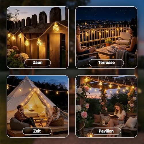 Thumbnail 7 de Ollny Solar Lichterkette Outdoor 8 m mit 16 LED Glühbirnen – warmweiß, 8 Modi