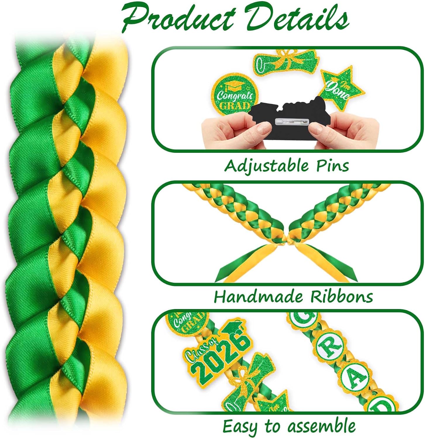 Detalle de JOTFA Graduation Lei, Green and Gold