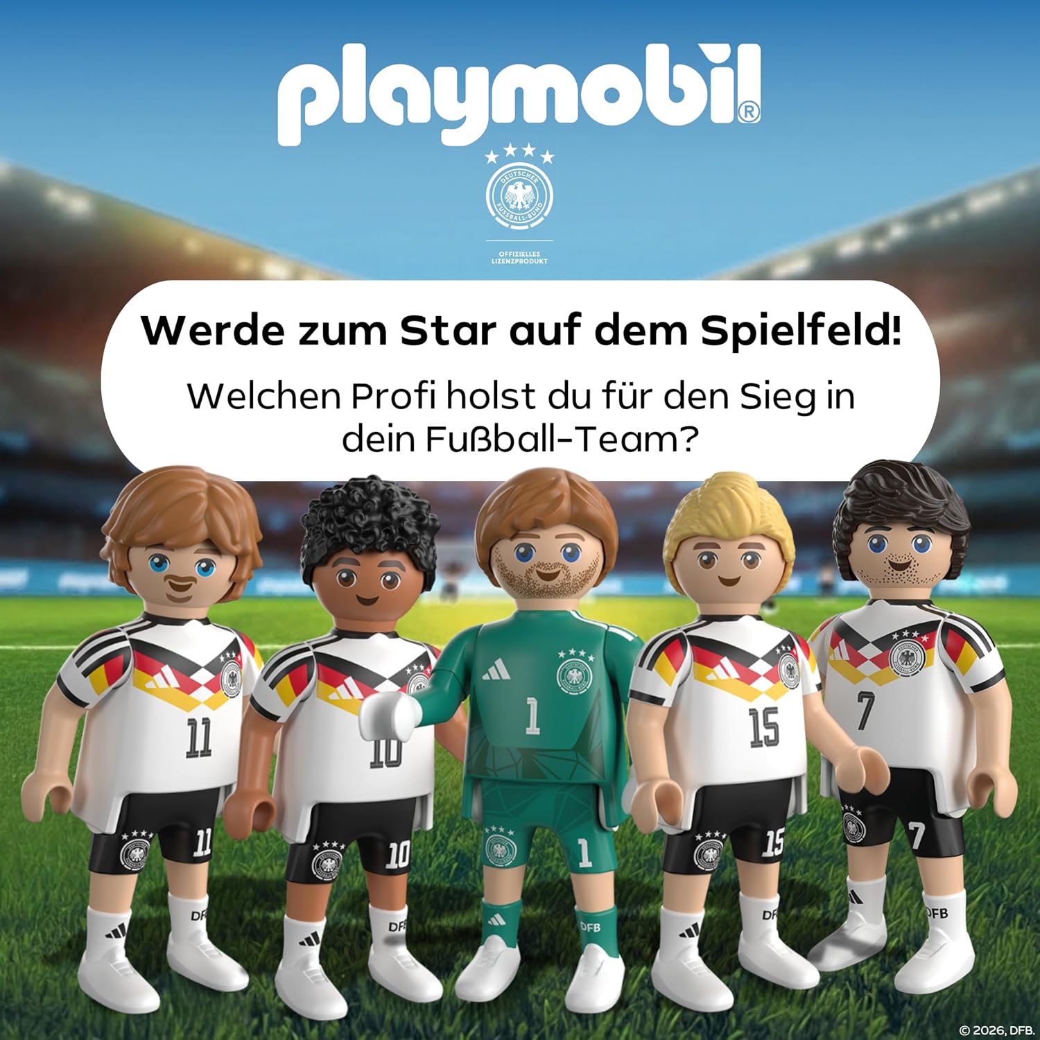 Detalle de PLAYMOBIL DFB WM Sammel Set 1 – Fußball-WM mit Julian Nagelsmann, Florian Wirtz, Joshua Kimmich, Jonathan Tah, Nick Woltemade, Waldemar Anton und Trainer (210449)