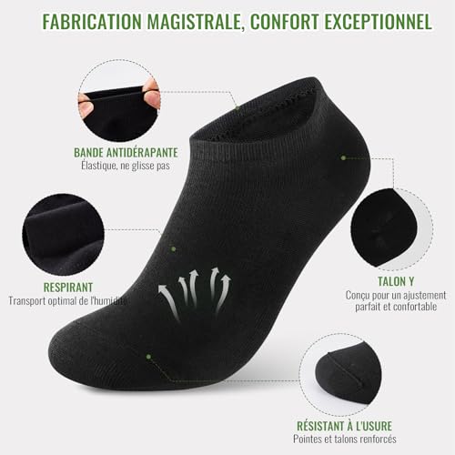 Thumbnail 8 de Effeet 10 Paires Chaussettes Basses Homme Femme en Bambou – Séchage rapide, Ultra-douces et Respirantes, Noir 43-46