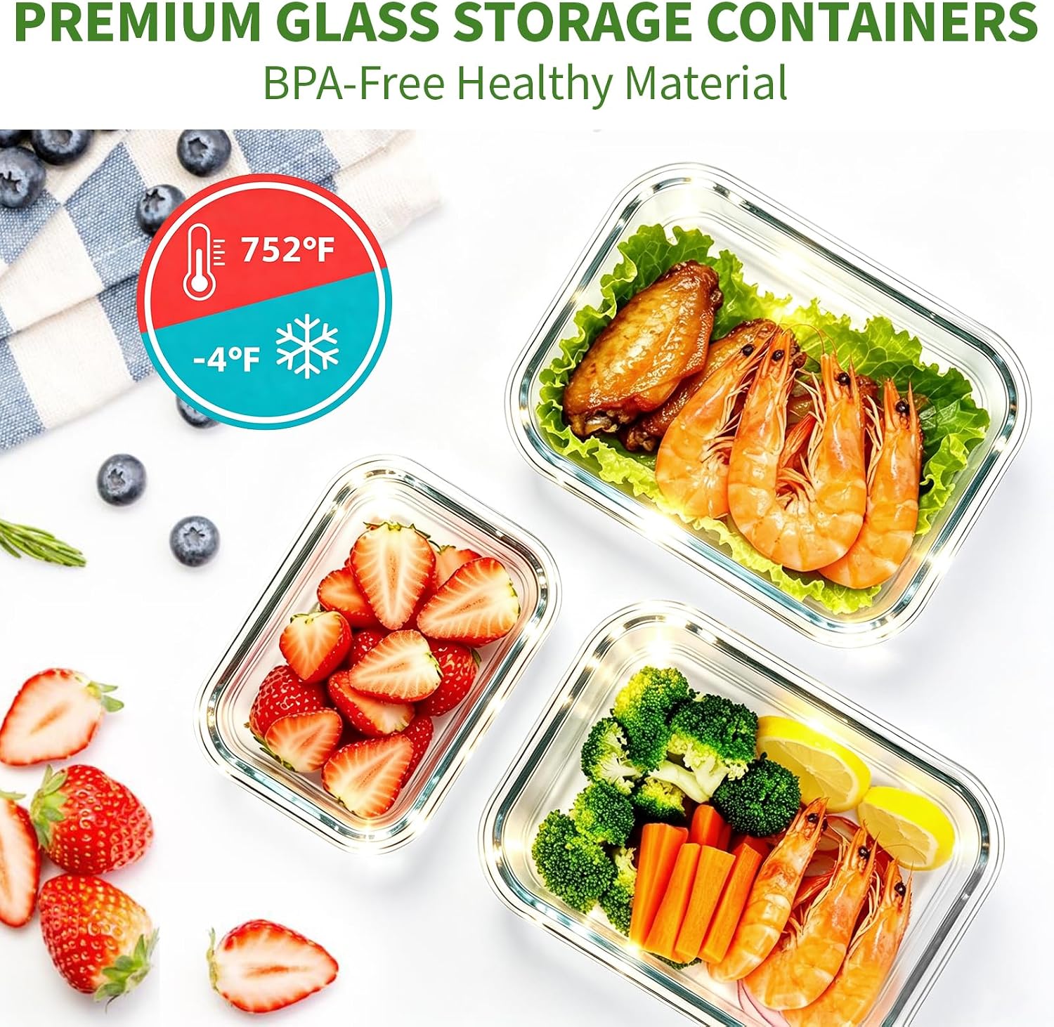 Thumbnail 6 de HKJ Chef Glass Meal Prep Containers, Borosilicate Glass