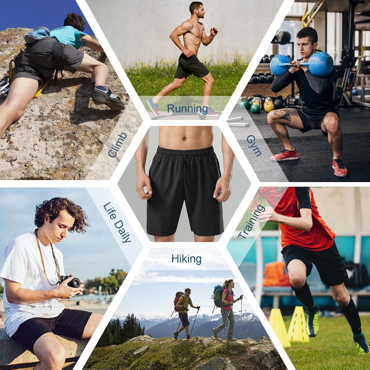 Thumbnail 6 de Aomig Pantaloncini Uomo – Pantaloni Corti Sportivi con Tasche Zip e Asciugatura Rapida