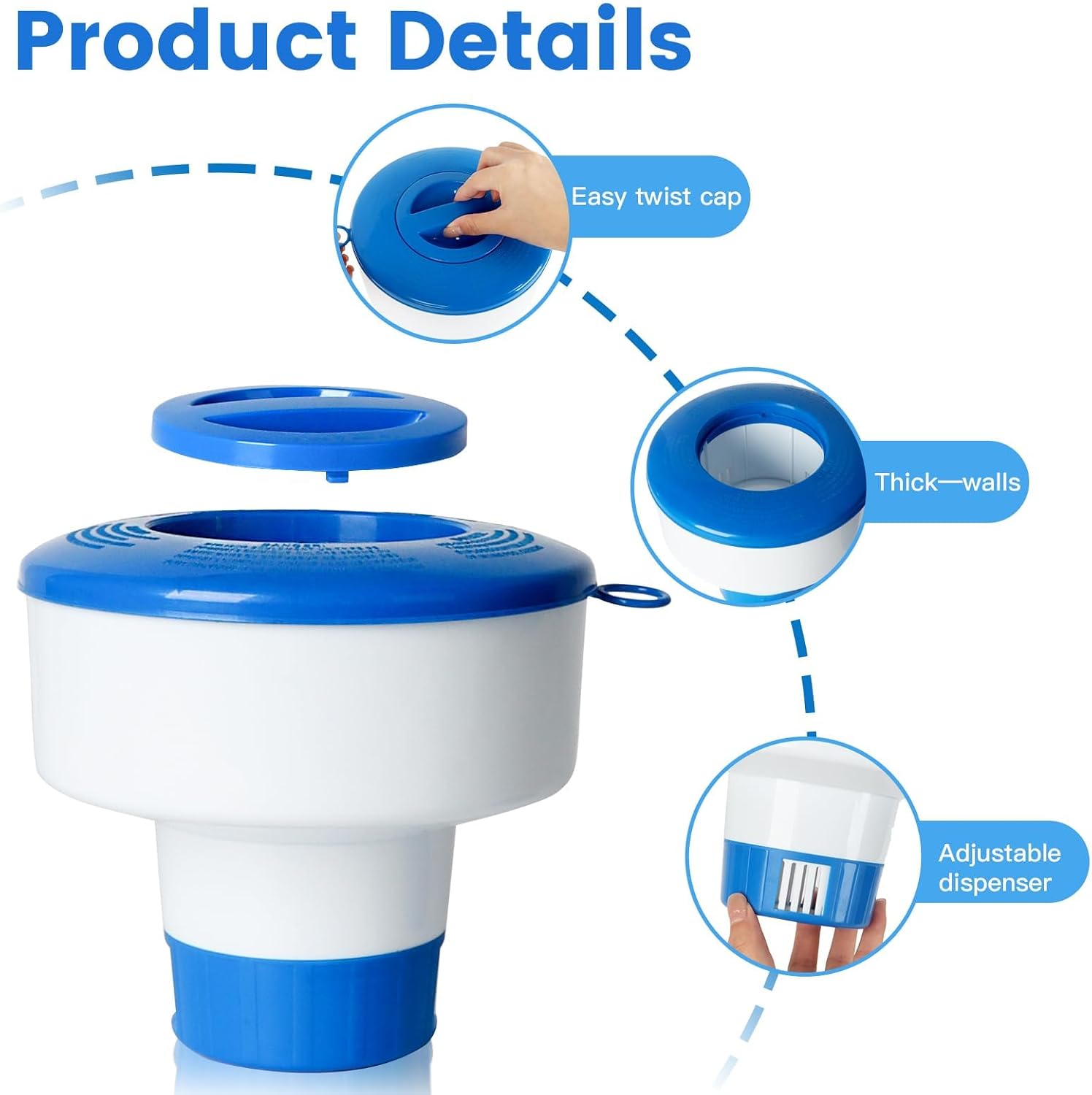 Detalle de Pool Chlorine Floater for Pools — Fits 3" Tablets, 7" Diameter with Adjustable Flow, Collapsible