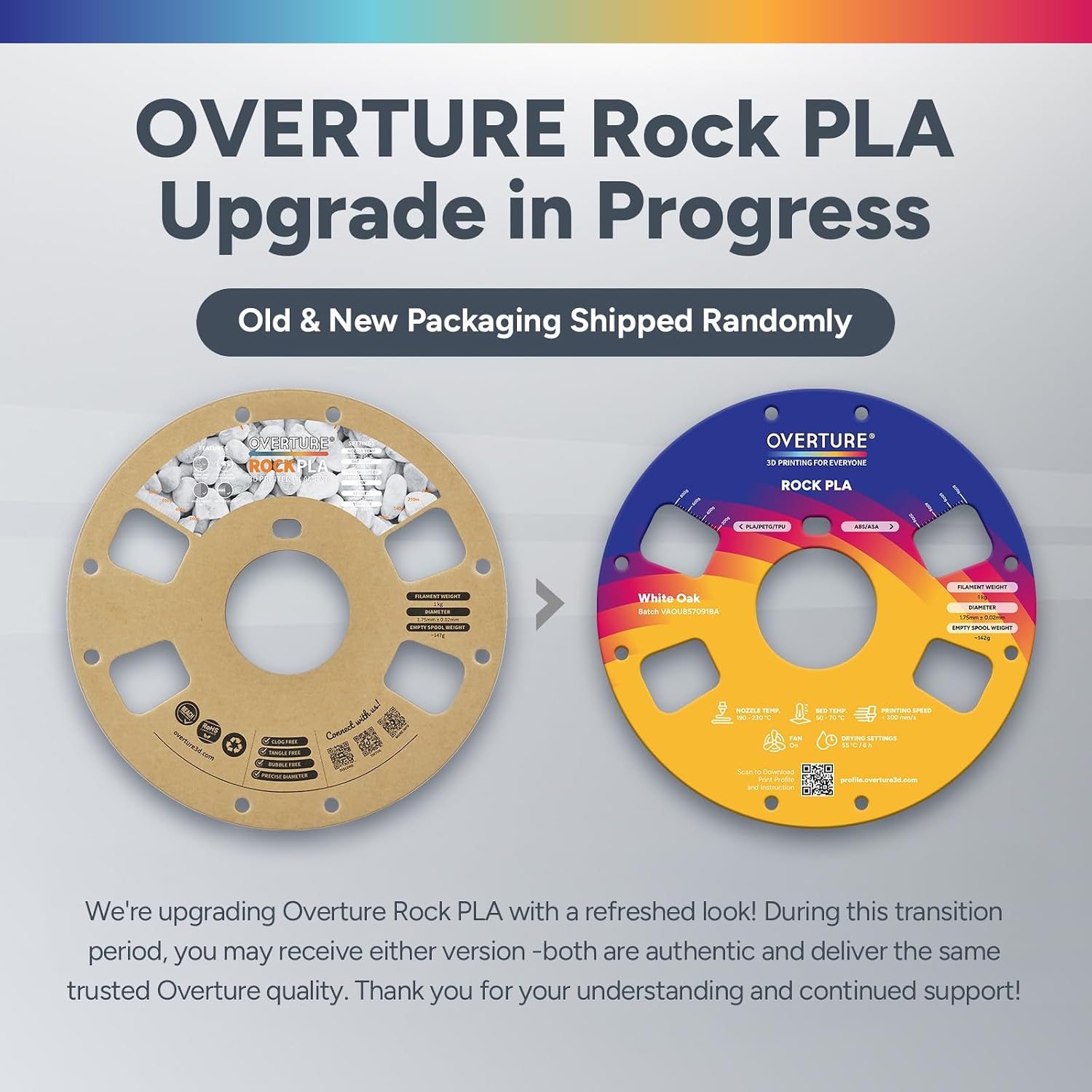 Detalle de OVERTURE Rock PLA Filament 1.75 mm – Marble Weiß, 1 kg, +/- 0,03 mm