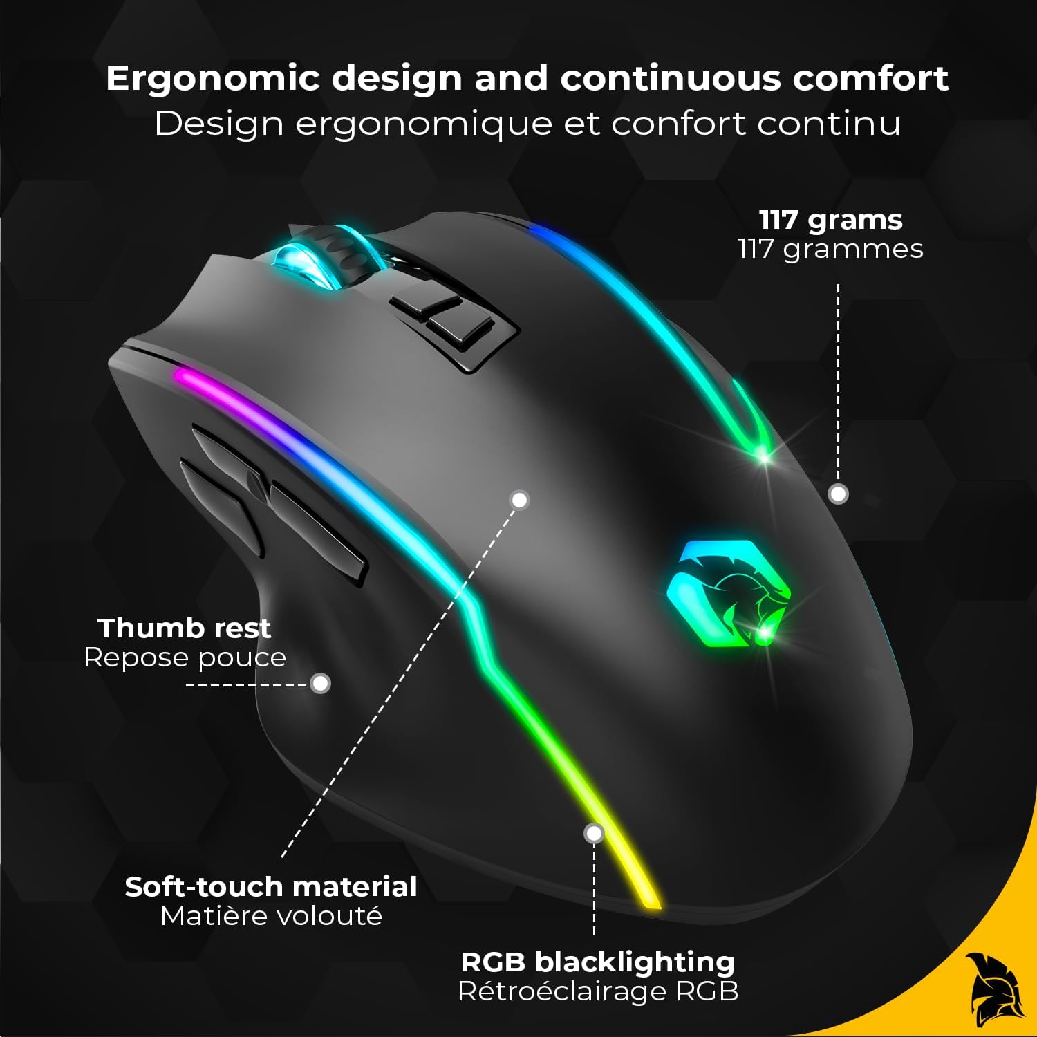 Thumbnail 4 de EMPIRE GAMING RF908 : souris gamer sans fil rechargeable avec station magnétique RGB (10000 DPI, 8 boutons)