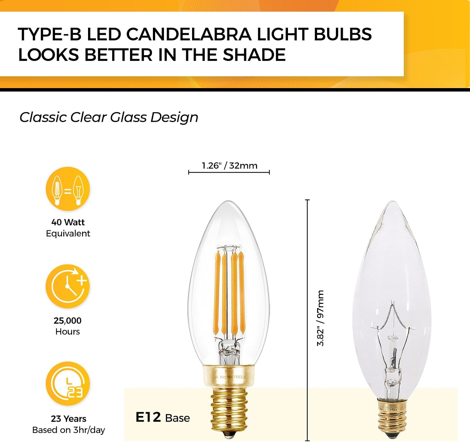 Thumbnail 1 de HIZASHI LY-C32-4W-W-90-C E12 B10 LED Candelabra Bulbs, Dimmable, 2700K