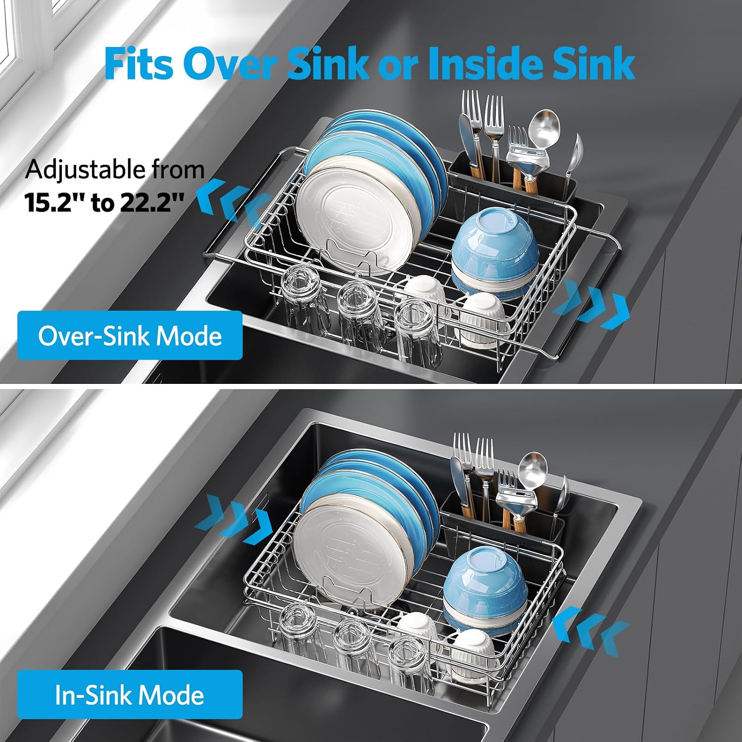 Thumbnail 1 de Delamu Over-the-Sink Dish Drying Rack, Stainless Steel