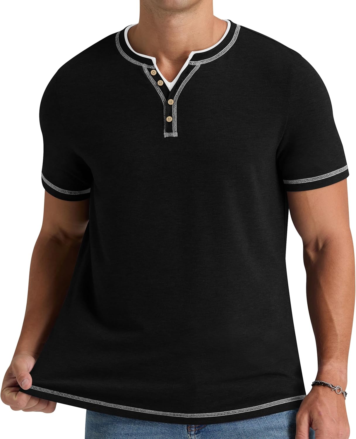 Thumbnail 2 de NITAGUT Henley T-Shirt für Herren – Kurzarm, V-Ausschnitt, Slim Fit