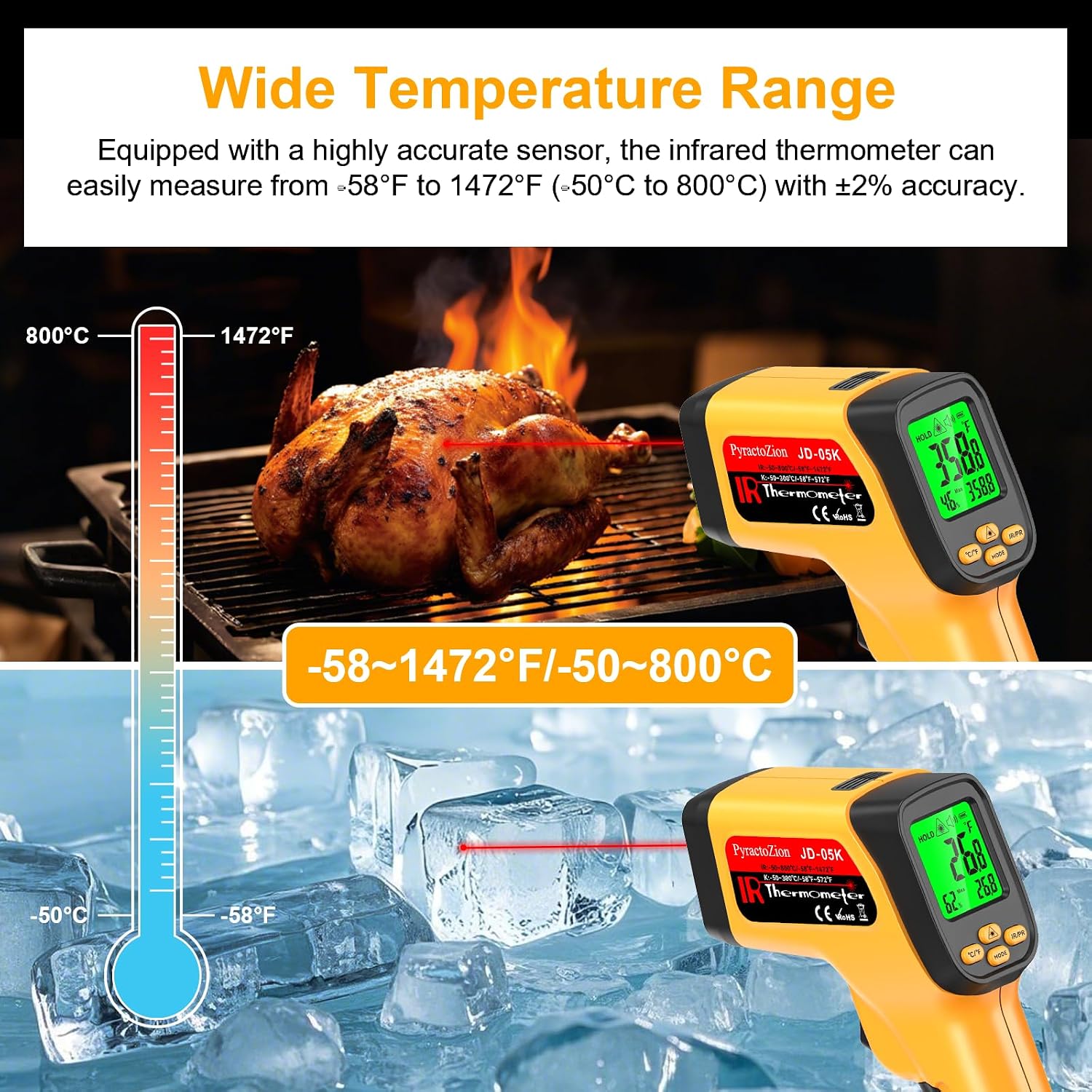Detalle 2 de PyractoZion Z-JD-05K-yellow-CA Dual-Mode Infrared Thermometer Gun