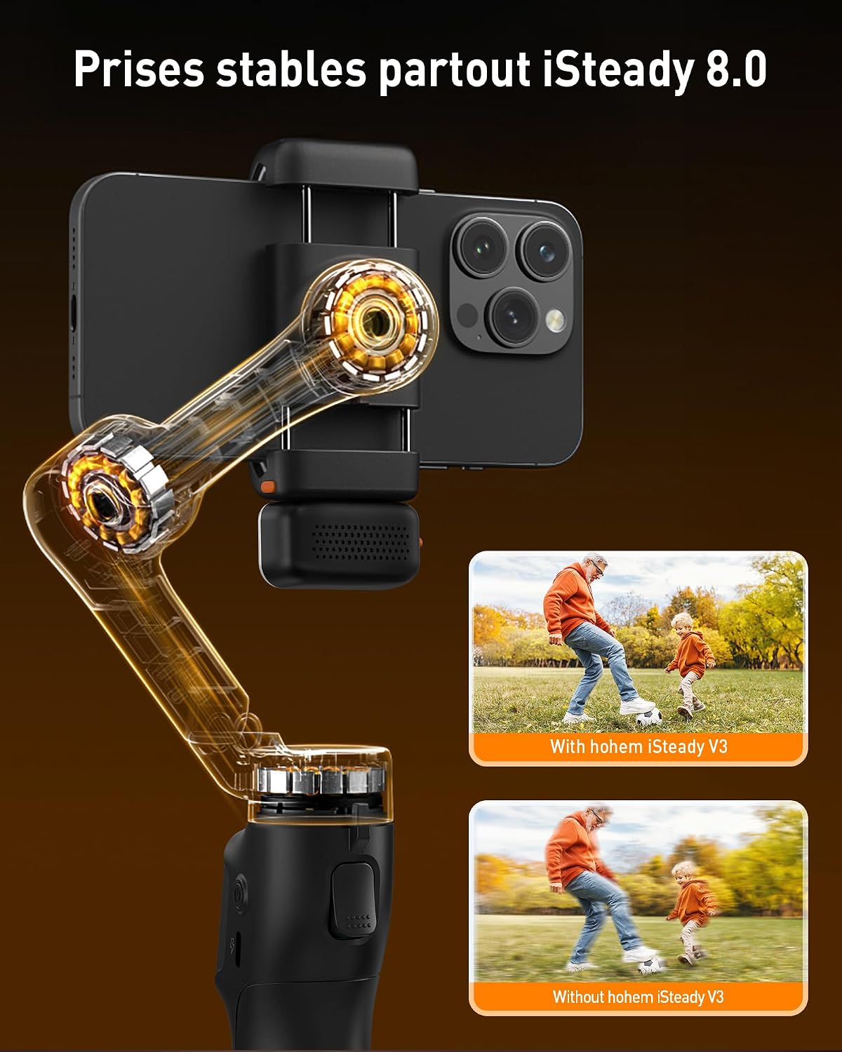 Detalle de Hohem iSteady V3 : stabilisateur smartphone 3 axes avec tracker AI magnétique et trépied intégré