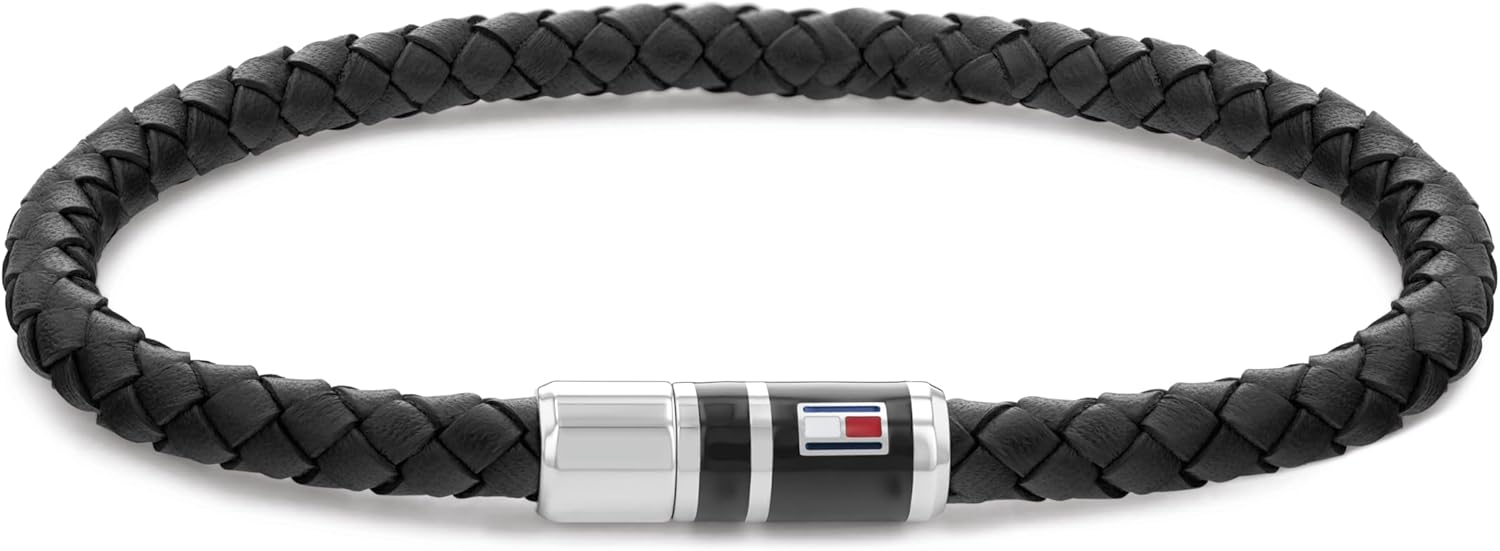 Detalle de Tommy Hilfiger Jewelry Geflochtenes Lederarmband – Herren, Magnetverschluss, 19 cm
