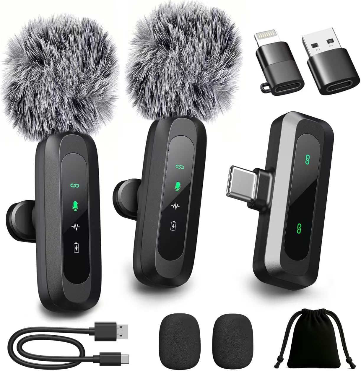 Detalle de AXUAXU MJ01 Wireless Lavalier Microphone with LED Display and USB-C