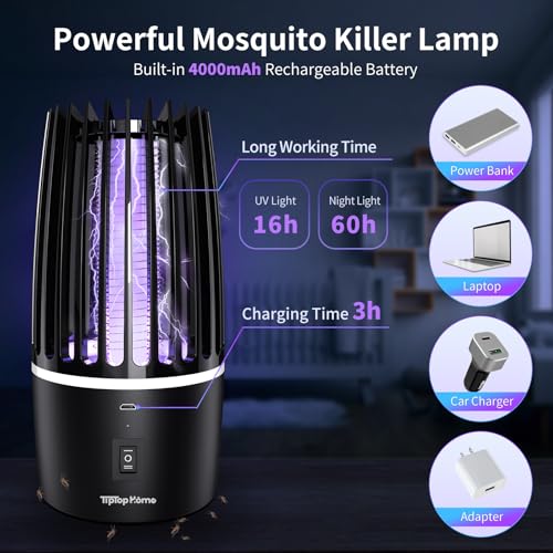 Detalle 2 de Tiptop Home Electric Fly Catcher: Portable 2-in-1 Mosquito Killer with UV Lamp and Lighting, 360° Indoor/Outdoor Use