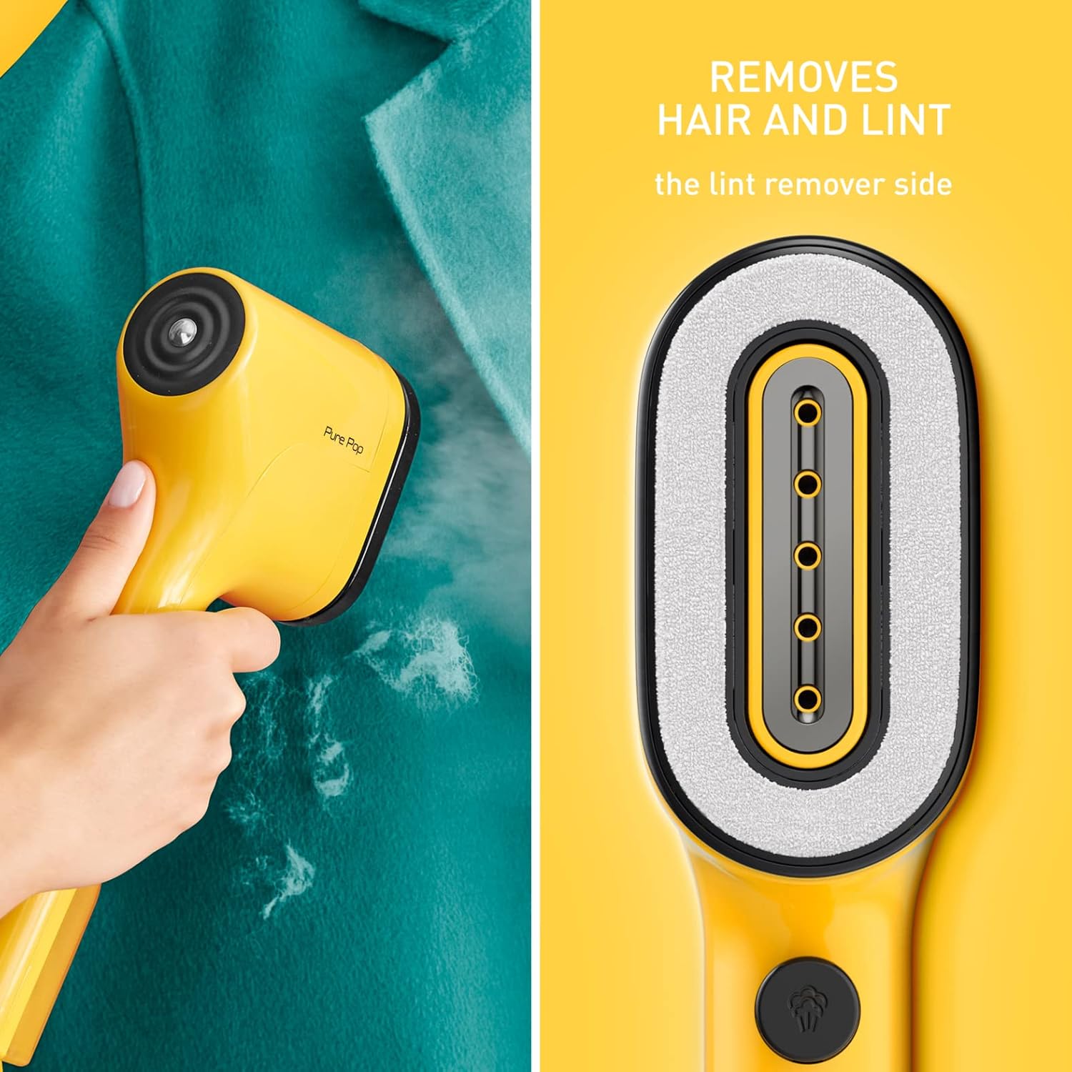 Detalle 2 de Tefal Pure Pop Slim DT2026 handheld clothes steamer (yellow) – ready in 15 seconds, 70ml detachable tank