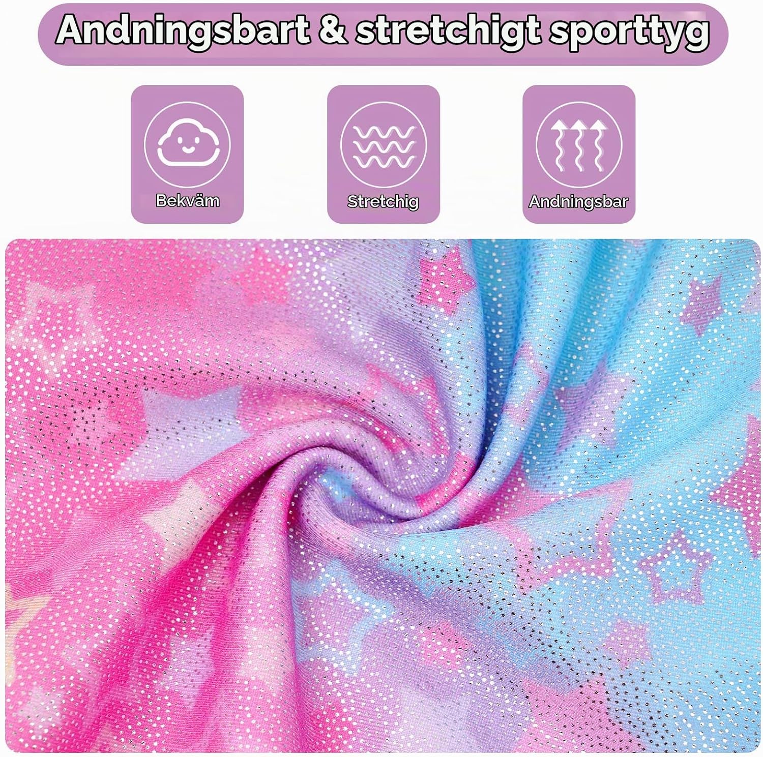 Detalle 1 de JiAmy gymnastikdräkt för flickor med korsad rygg, lång ärm och shorts