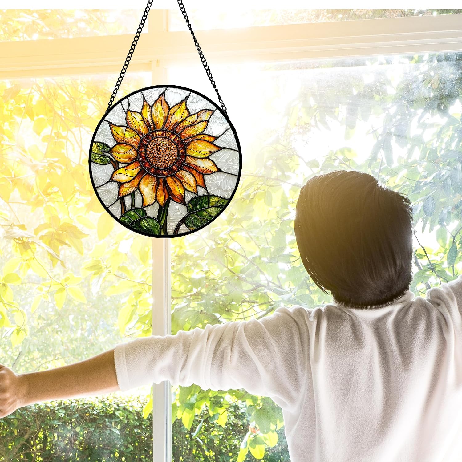 Detalle de DASTOLL 9.8-Inch Sunflower Stained Glass Window Suncatcher
