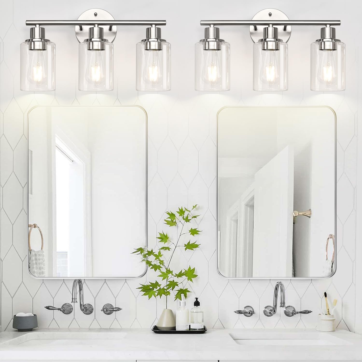 Detalle 1 de Zarbitta Gf-sxbv-41 3-Light Vanity Light, Brushed Nickel, Clear Glass