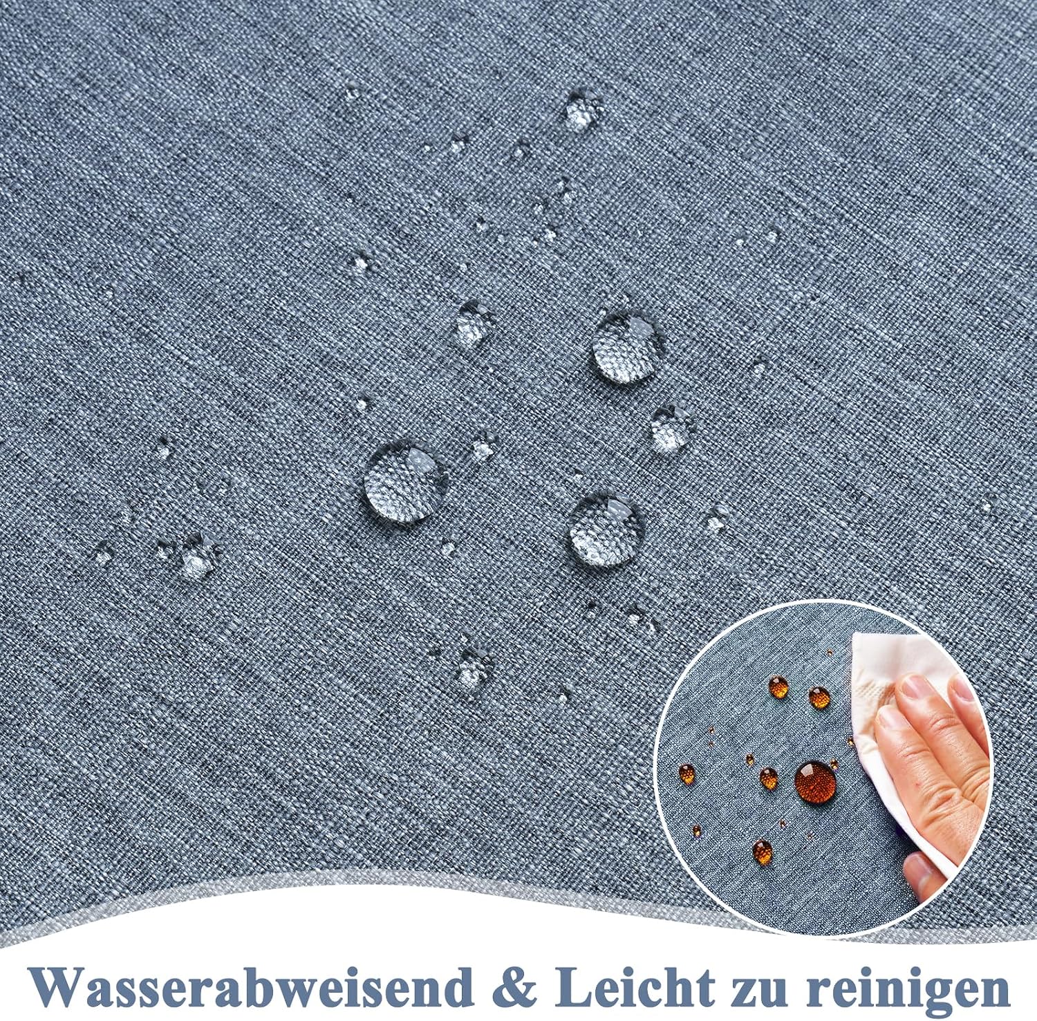 Detalle de AooHome Tischdecke Blau 130x160 cm – Leinen‑Optik, wasserabweisend, Lotus-Effekt, pflegeleicht