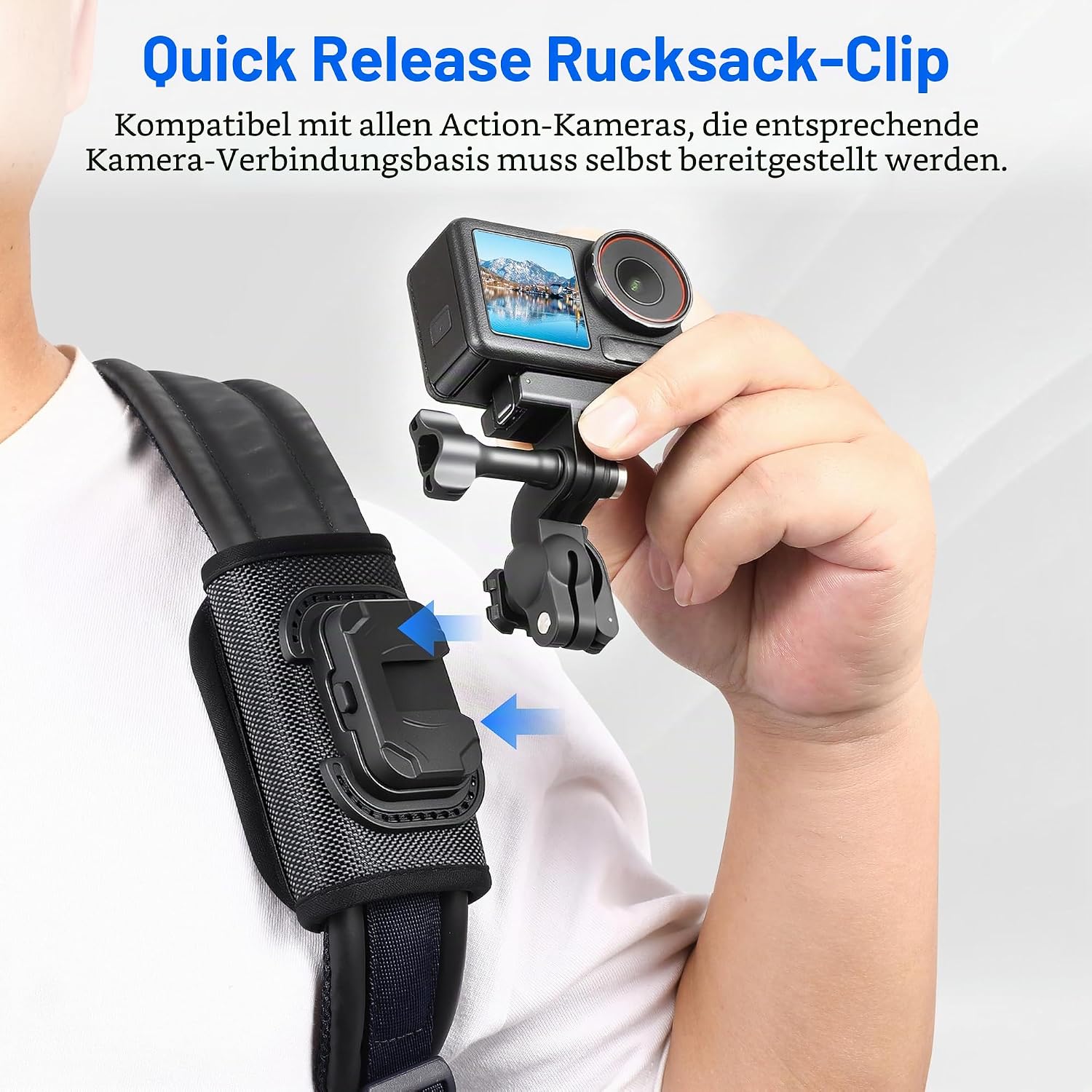 Thumbnail 1 de Rucksack Mount Schultergurt Clip Halter 360° – Quick Release Adapter für Insta360 X5/X4 Air Ace Pro 2, DJI Osmo, 360 Nano Action 6–5, GoPro Zubehör