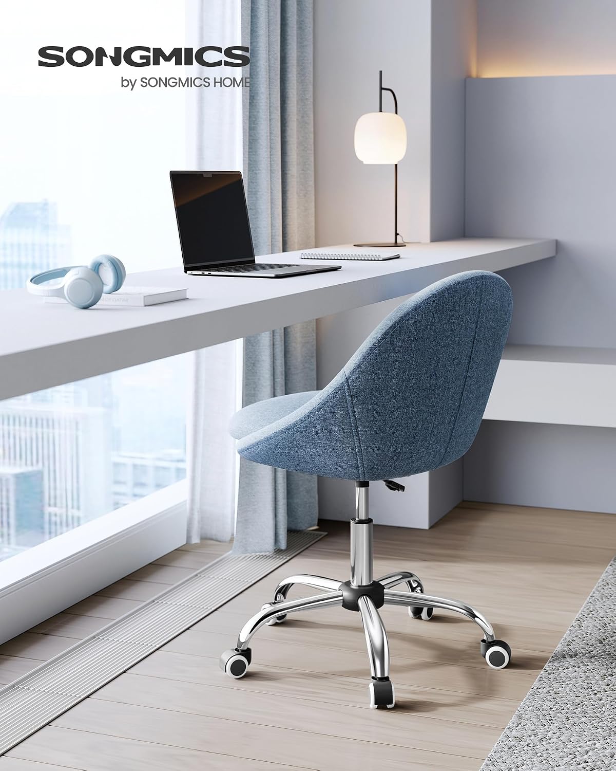 Detalle de SONGMICS Homeoffice Stuhl OBG020Q01 – Schminkstuhl aus Baumwoll-Leinen, höhenverstellbar, platzsparend