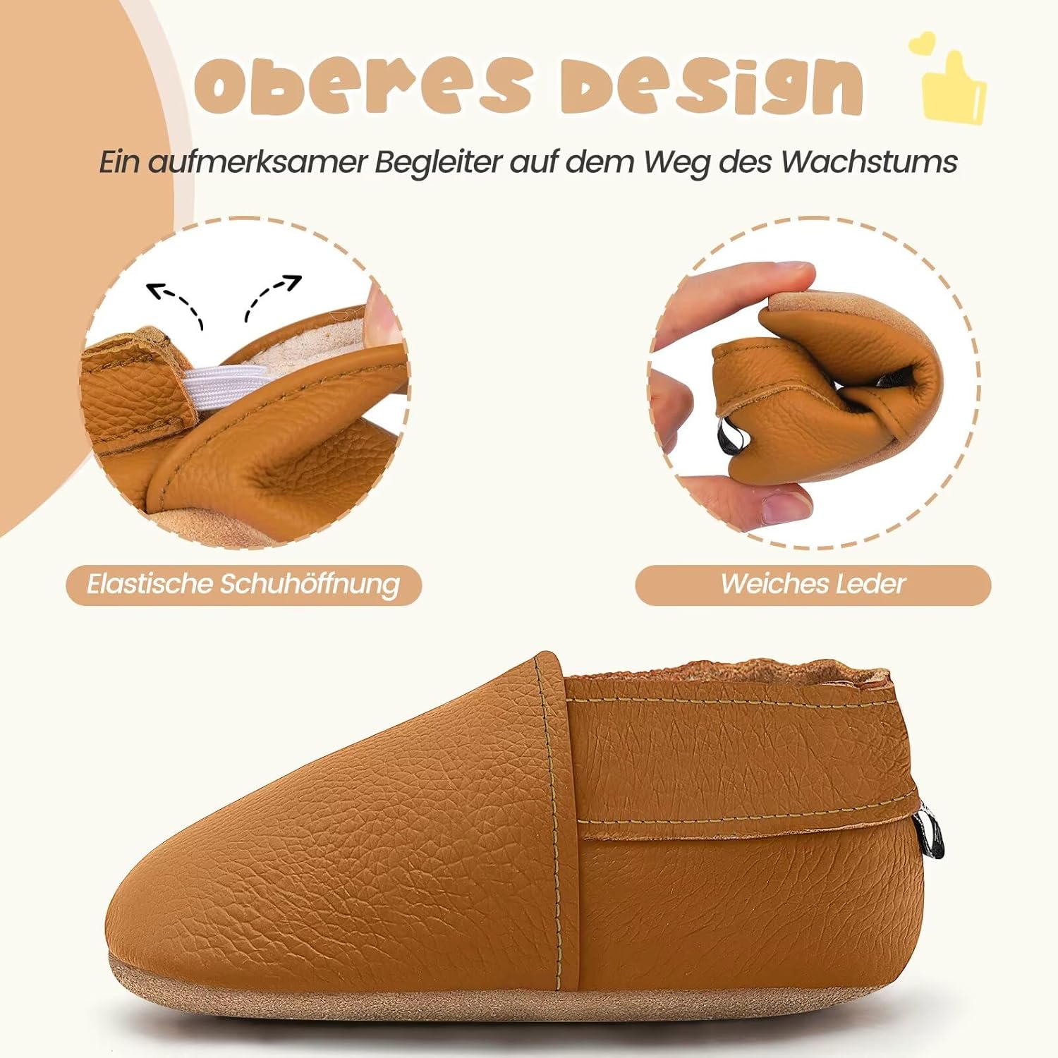 Thumbnail 1 de HMIYA Weiche Leder-Krabbelschuhe & Lauflernschuhe mit Wildledersohle für Babys (0–24 Monate)