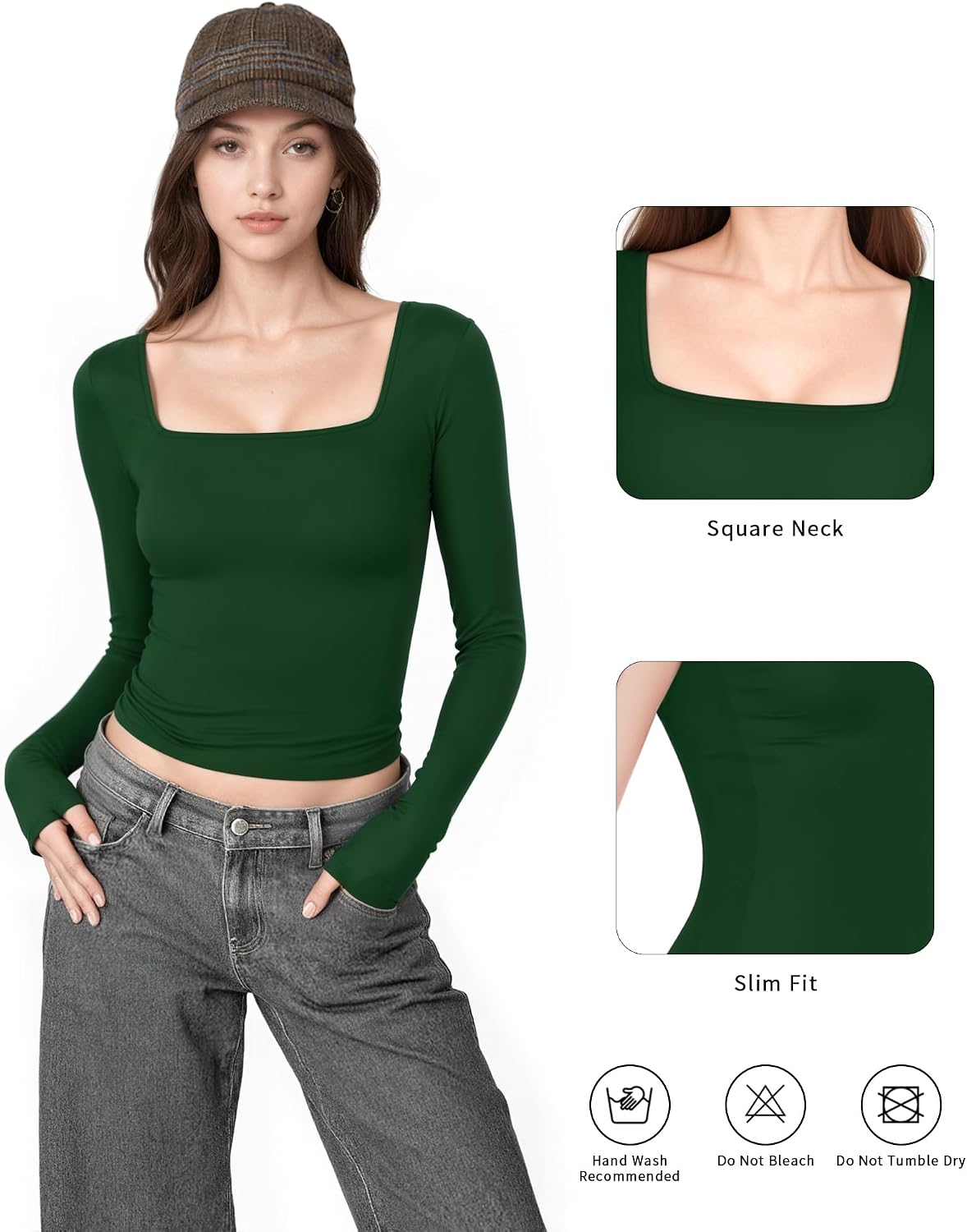Thumbnail 4 de ALGALAROUND Women's Long Sleeve Square Neck Top – Slim Fit Casual to Going-Out Essential