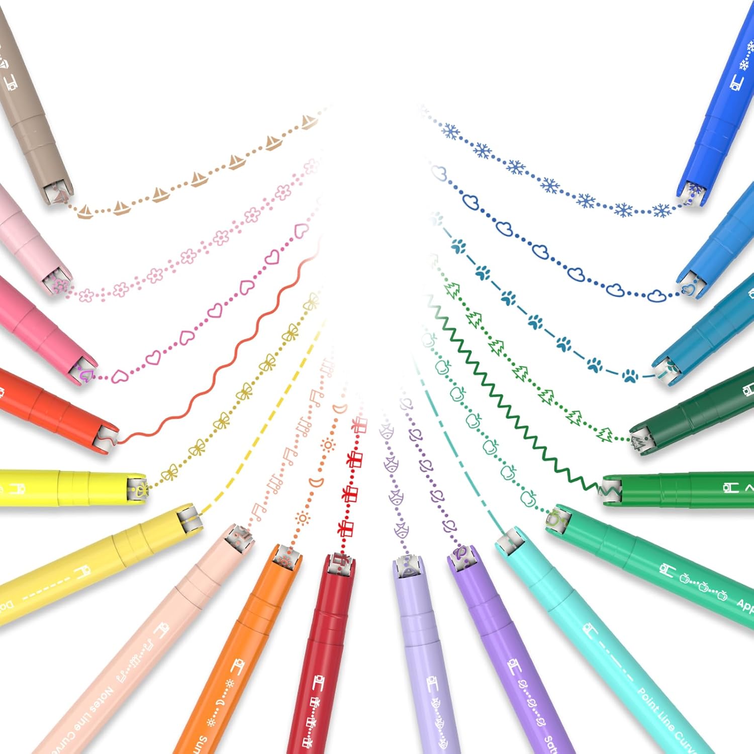 AECHY Penne Curve Colorate per Appunti: 18 colori, 18 tipi di curve, doppia punta