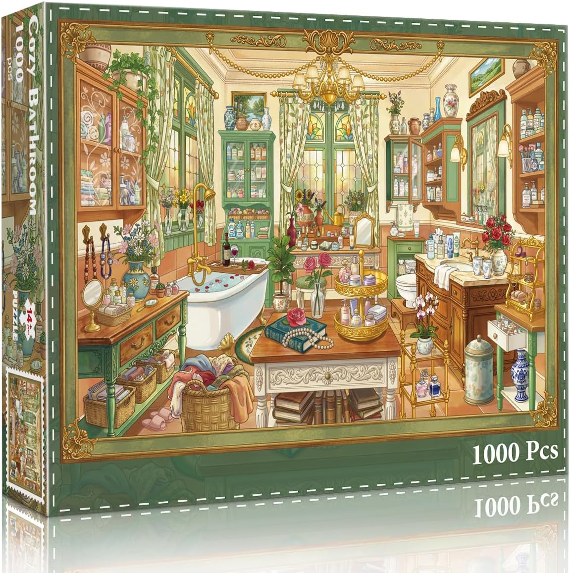Detalle de HUADADA 1000-Teile Puzzle Vintage Badezimmer – mattes Öldruck, augenschonend, staubfrei, 70 × 50 cm