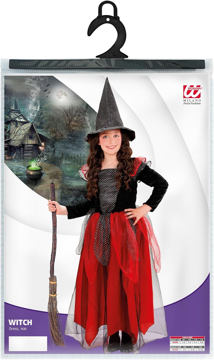 Thumbnail 2 de W WIDMANN MILANO Party Fashion Kinderkostüm Hexe – bodenlanges Kleid mit Hexenhut, Größe 140 cm