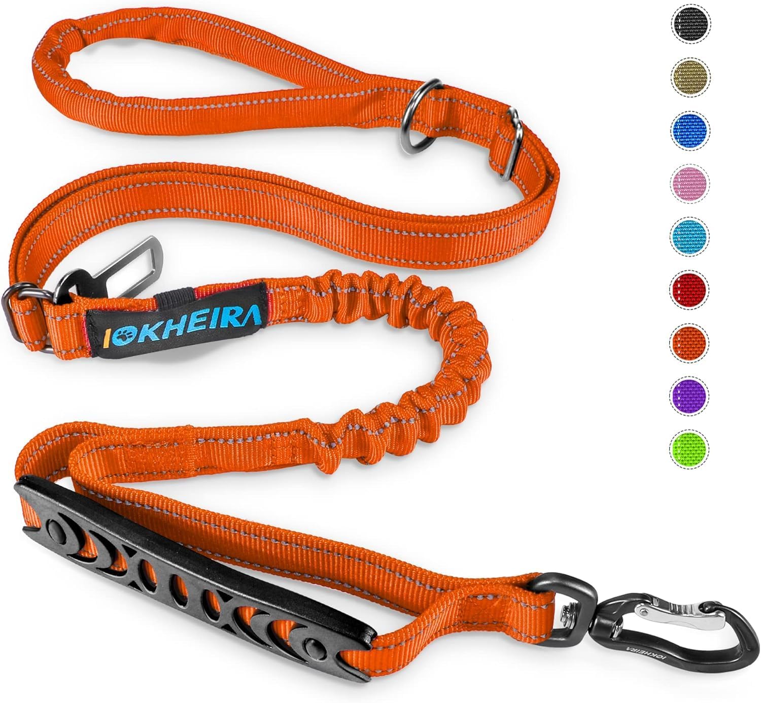 Detalle de IOKHEIRA Bungee Dog Leash: Anti-Pull, Car Seat Belt Buckle & Reflective Safety