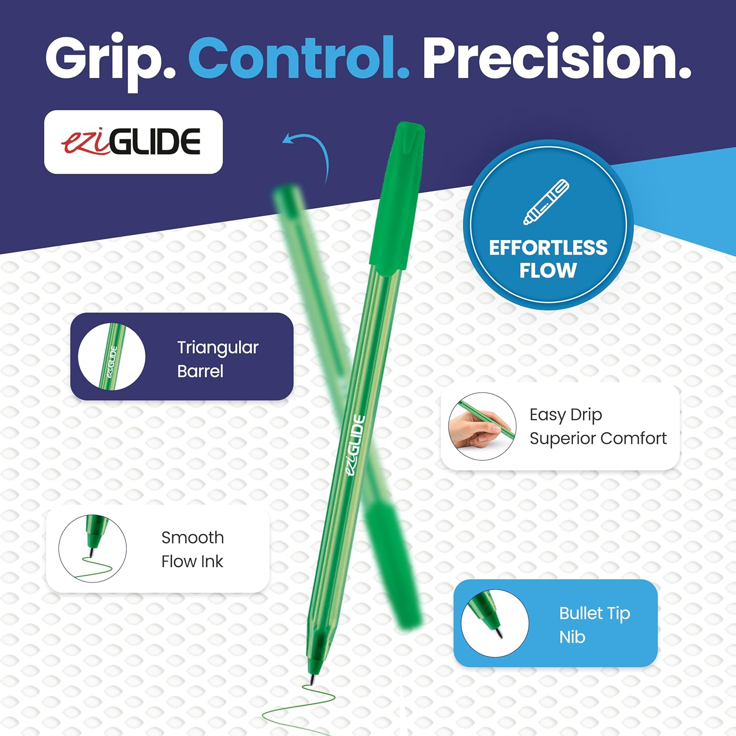 Thumbnail 1 de Eziglide TriGrip Blue Ink Ballpoint Pens 50-Pack with Triangular Barrel (1.0mm) for Smooth Writing