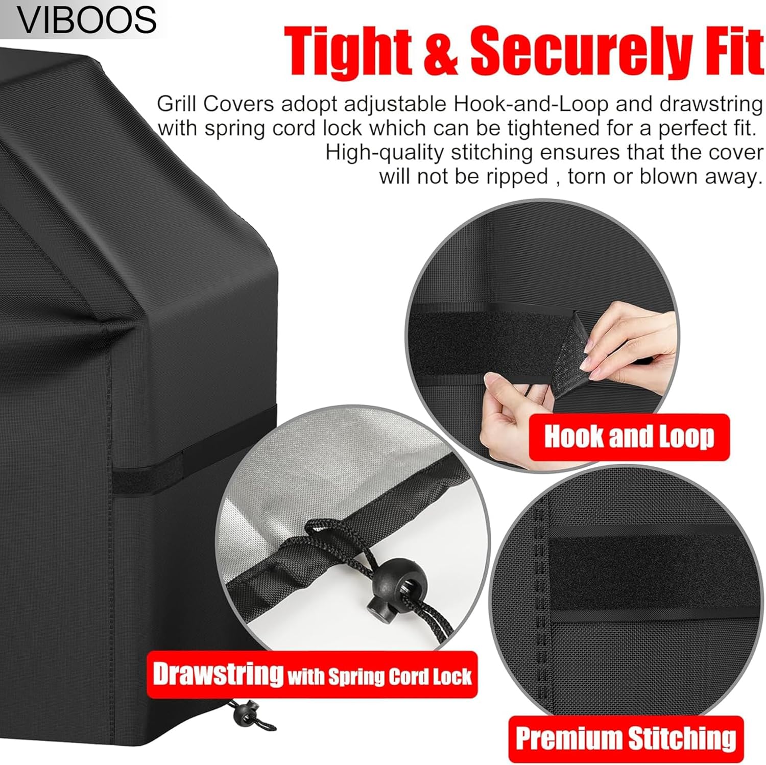 Thumbnail 3 de 58-inch BBQ Gas Grill Cover (Waterproof, Anti-UV, Rip-Proof) with Hook-and-Loop Straps & Drawstring