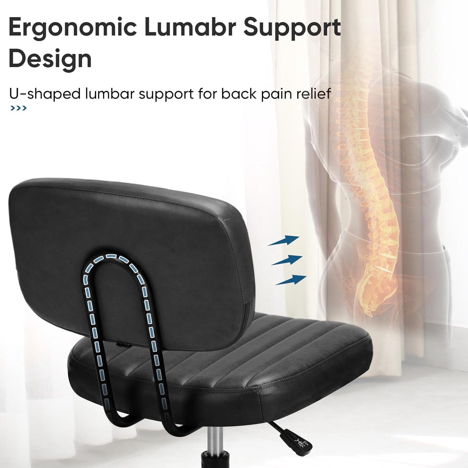 Detalle de DUMOS 2139ND722 Armless PU Leather Office Chair with Adjustable Height
