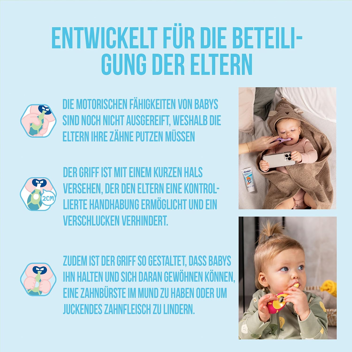 Thumbnail 3 de Jordan Step 1 Baby Zahnbürste 0–2 Jahre, 4er-Pack, Rosa/Lila – Original Kleinkindzahnbürste mit weichen Borsten und Beißring