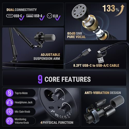 Detalle de FIFINE AmpliTank K688CT Podcast Microphone Kit (USB/XLR) with Boom Arm