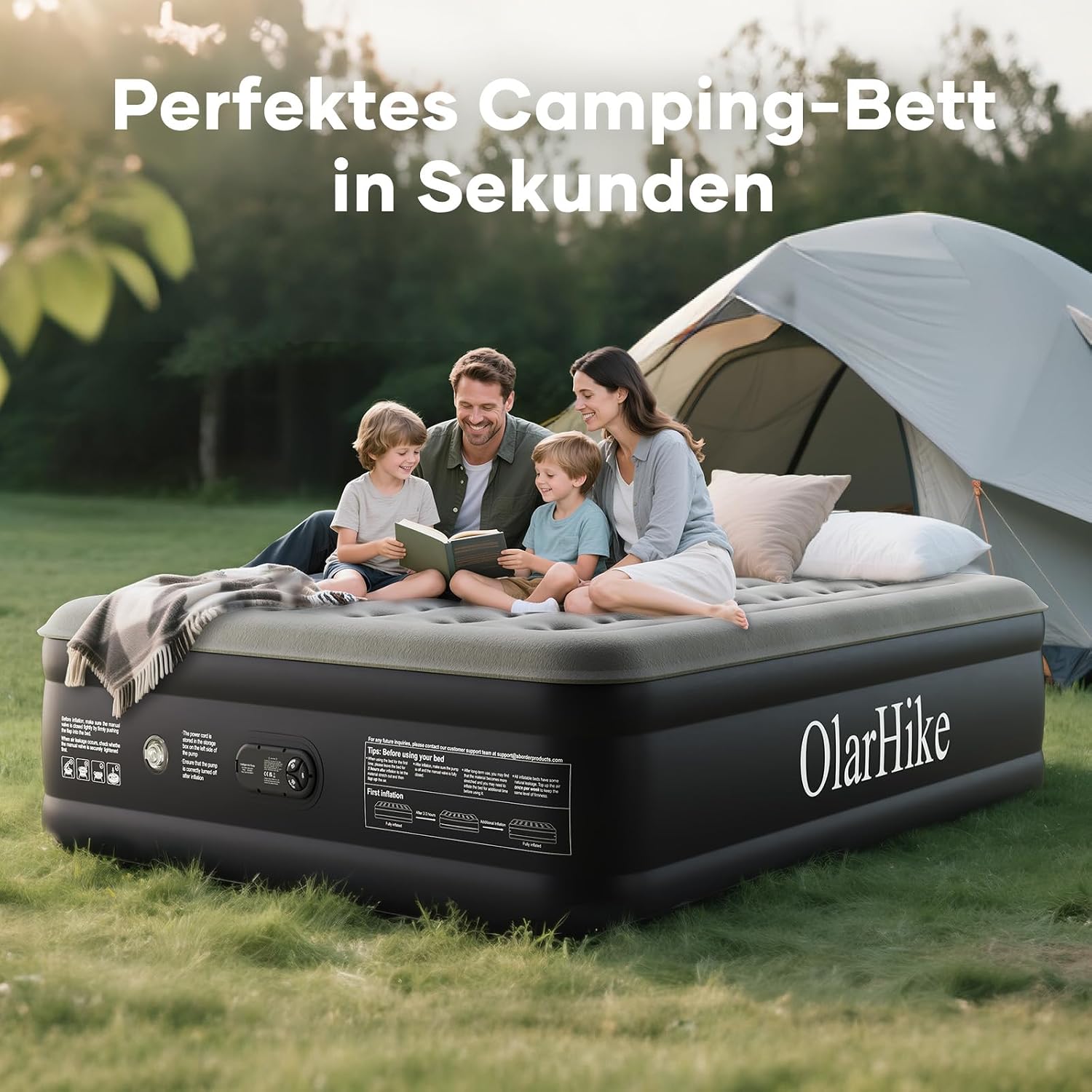 Detalle de OlarHike selbstaufblasende Luftmatratze für 2 Personen (152 x 203 x 50 cm) – Gästebett & Camping-Luftbett