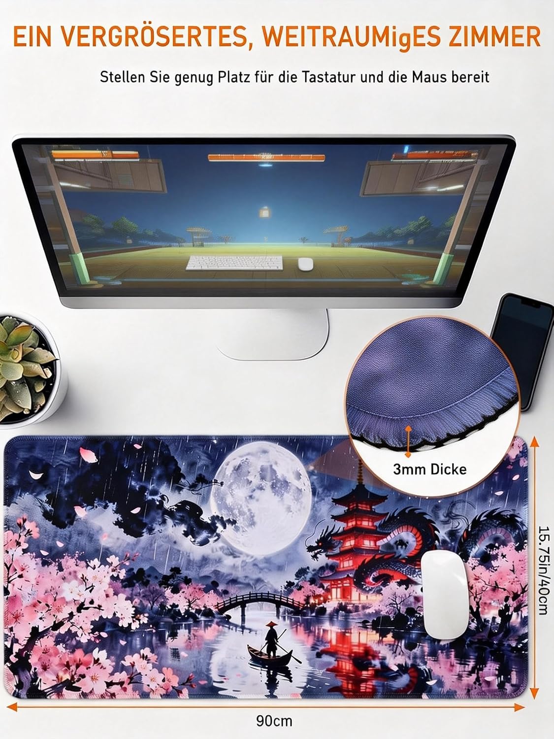 Thumbnail 1 de XXL Gaming-Mauspad mit Anime-Japan-Kunst (900×400 mm) – rutschfeste Unterseite & 3 mm Dicke