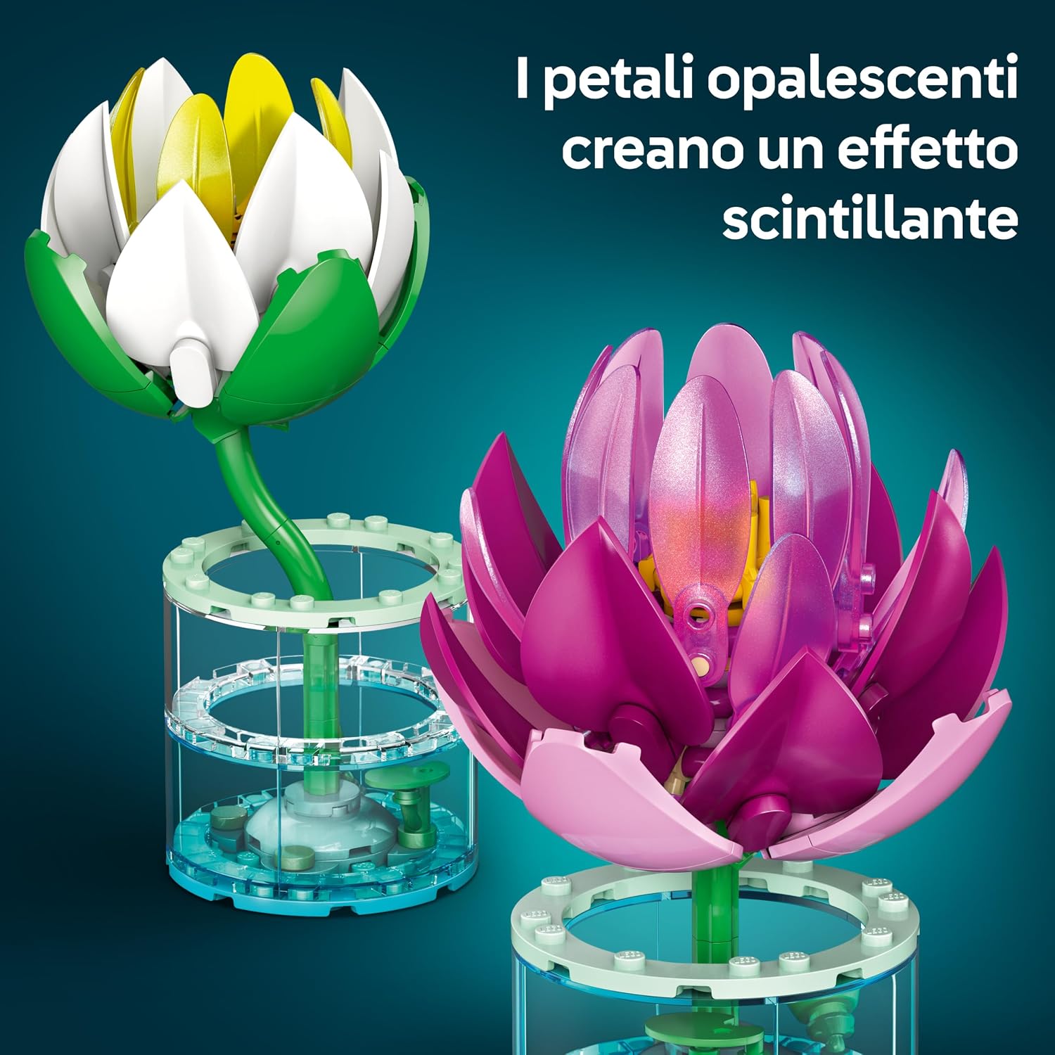 Detalle de LEGO Botanicals Ninfee - Set di Piante Artificiali con Fiori Finti in 2 Vasi Trasparenti (11511)