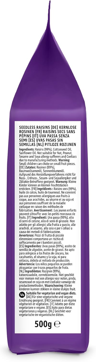 Detalle de Raisins secs by Amazon, 500 g — snack végétarien/vegan prêt à l’emploi